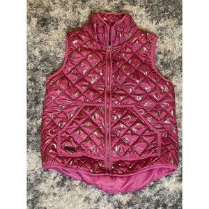 SIMPLY SOUTHERN PUFFER VEST, Fuchsia Pink, Gold Elephants, Women's M Medium A60